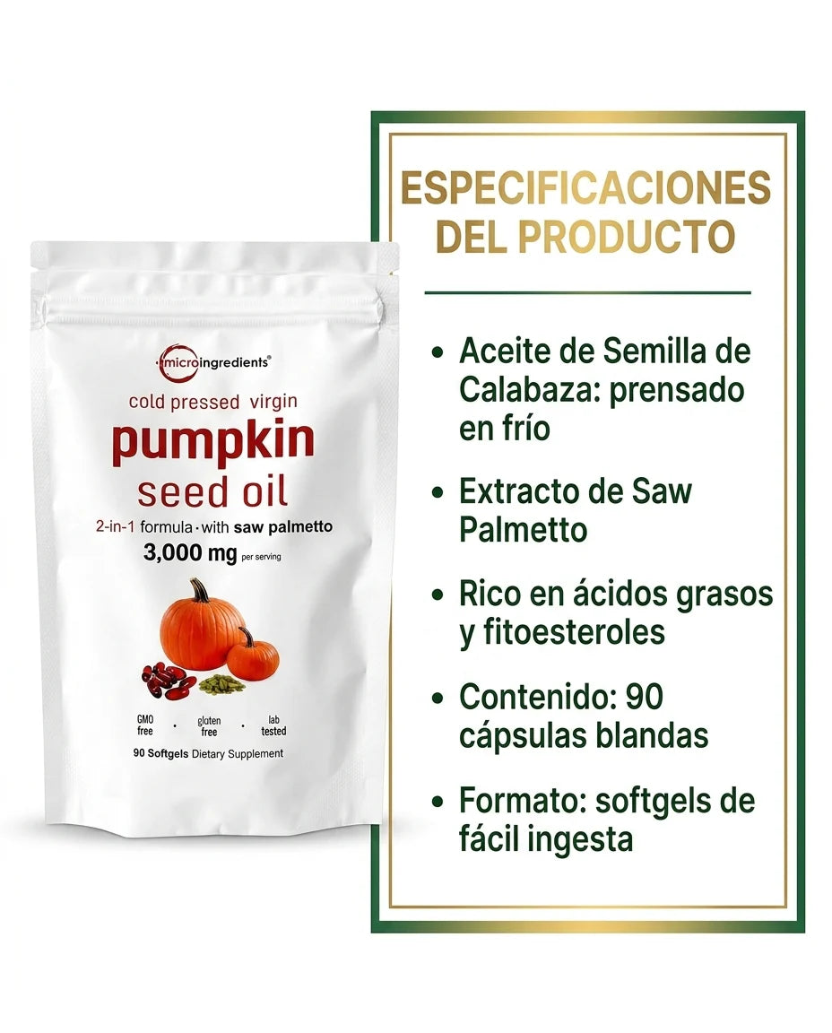 Aceite de Semilla de Calabaza + Saw Palmetto 90 Cápsulas